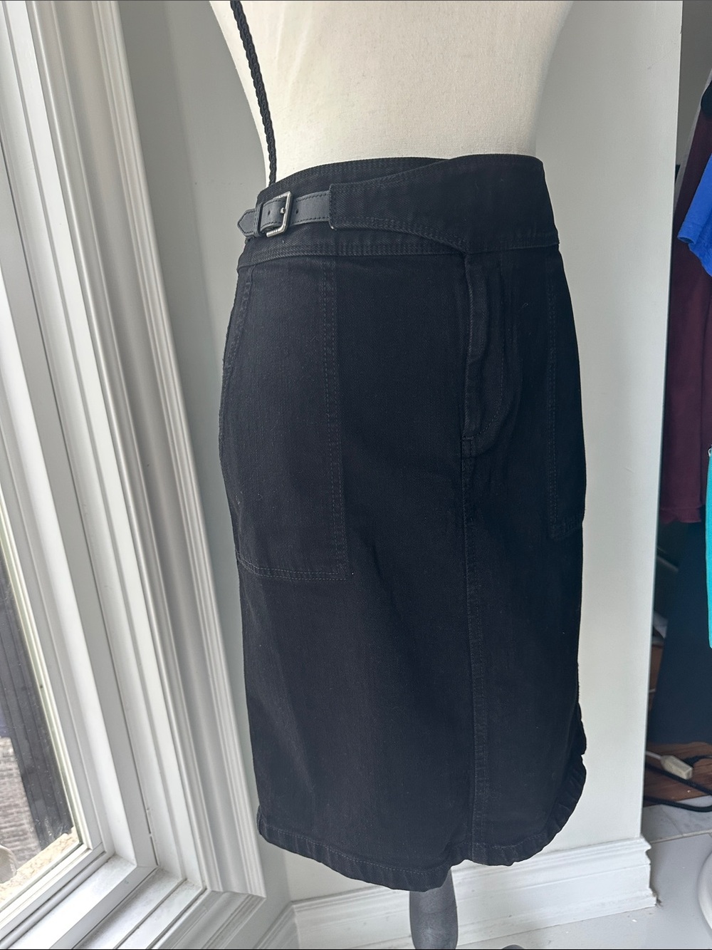 VINTAGE RALPH LAUREN JEANS LRL Black Jean Denim Skirt Pencil Knee Length Size 8
